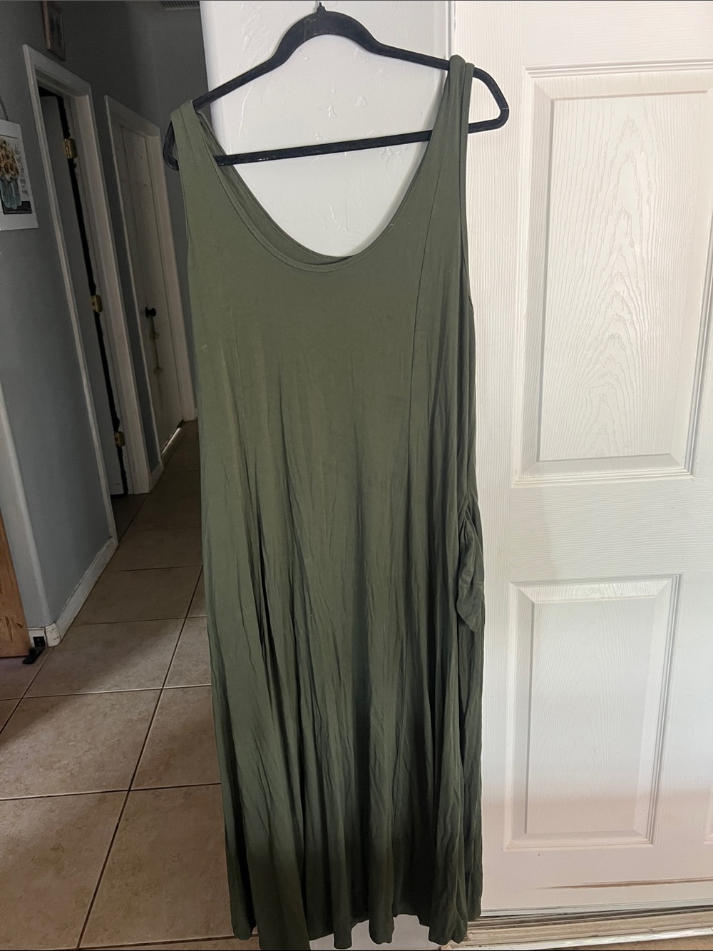 Sleeveless Olive Green Maxi Dress - Relaxed Tank Style